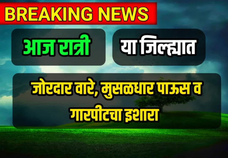 पावसाचे थैमान : सलग 6 दिवस राज्यात तूफान पाऊस, गारपीट, वादळी वारे, वीजासह होणार, आज रात्री पाऊस असणार का ?