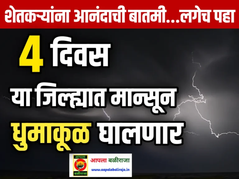 Monsoon Update : पुढील 4 दिवस या जिल्ह्यात पाऊस धुमाकूळ घालणार