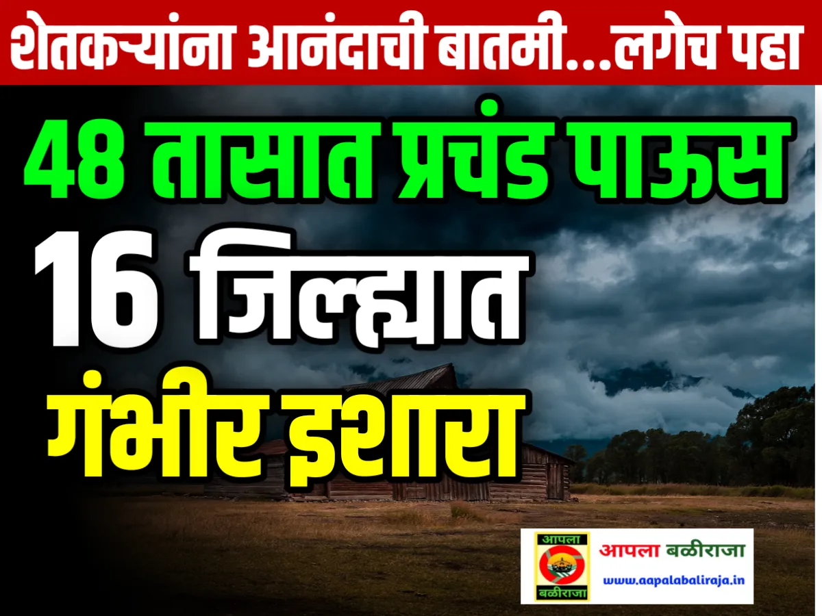 Maharashtra Rain Update : 16 जिल्ह्यात 48 तासात तूफान पावसाचा जोर वाढणार