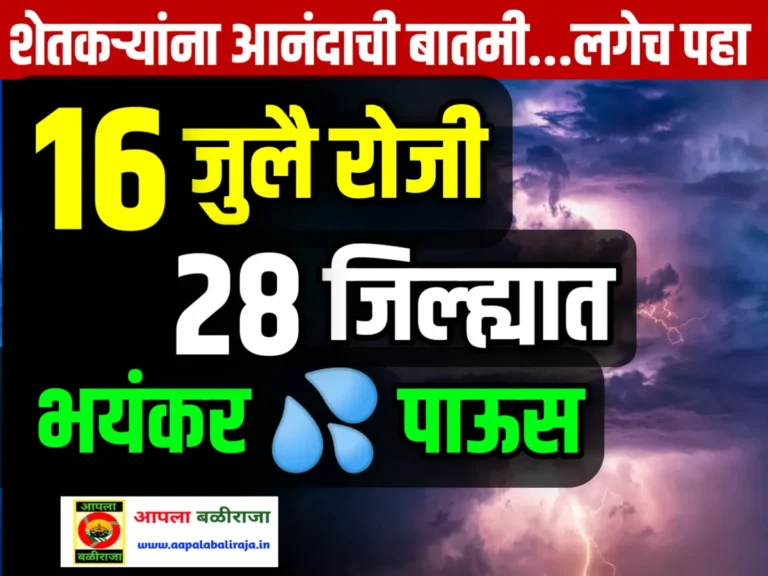 Weather News : 28 जिल्ह्यात 16 जुलै रोजी पावसाचा जोर वाढणार