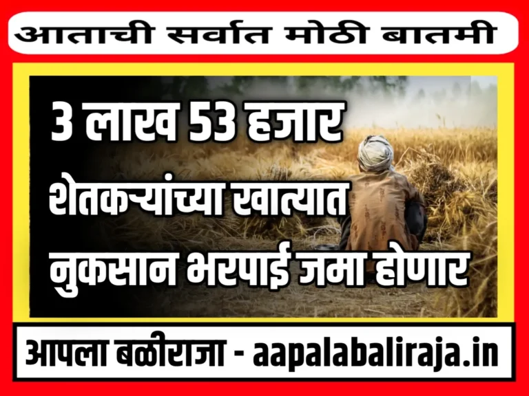 Farming Insurance : ३ लाख ५३ हजार शेतकऱ्यांच्या खात्यात नुकसार भरपाई जमा होणार