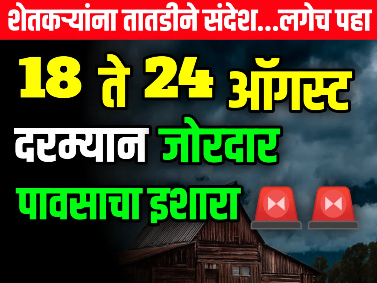 India Meteorological Department : 18 ते 24 ऑगस्ट दरम्यान या भागात पाऊस पडणार 