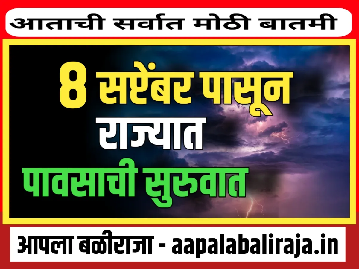 India Meteorological Department : 8 सप्टेंबर पासून राज्यात मान्सूनची सुरुवात