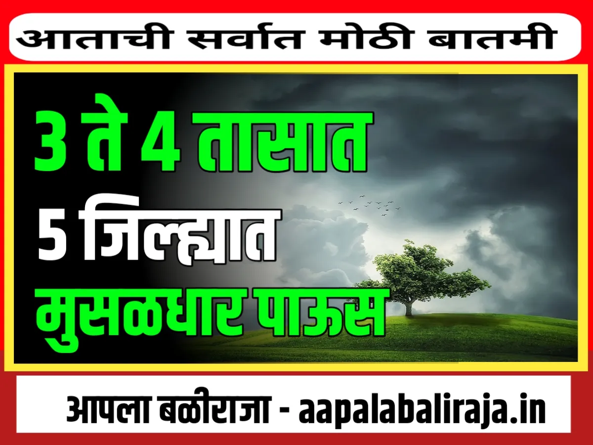 Weather : पुढील 3 ते 4 तासात 5 जिल्ह्यात जोरदार पाऊस पडणार