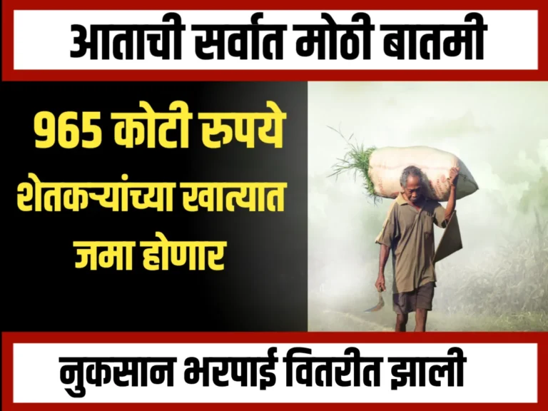 Crop Insurance : 965 कोटी रुपायाची नुकसान भरपाई वितरीत