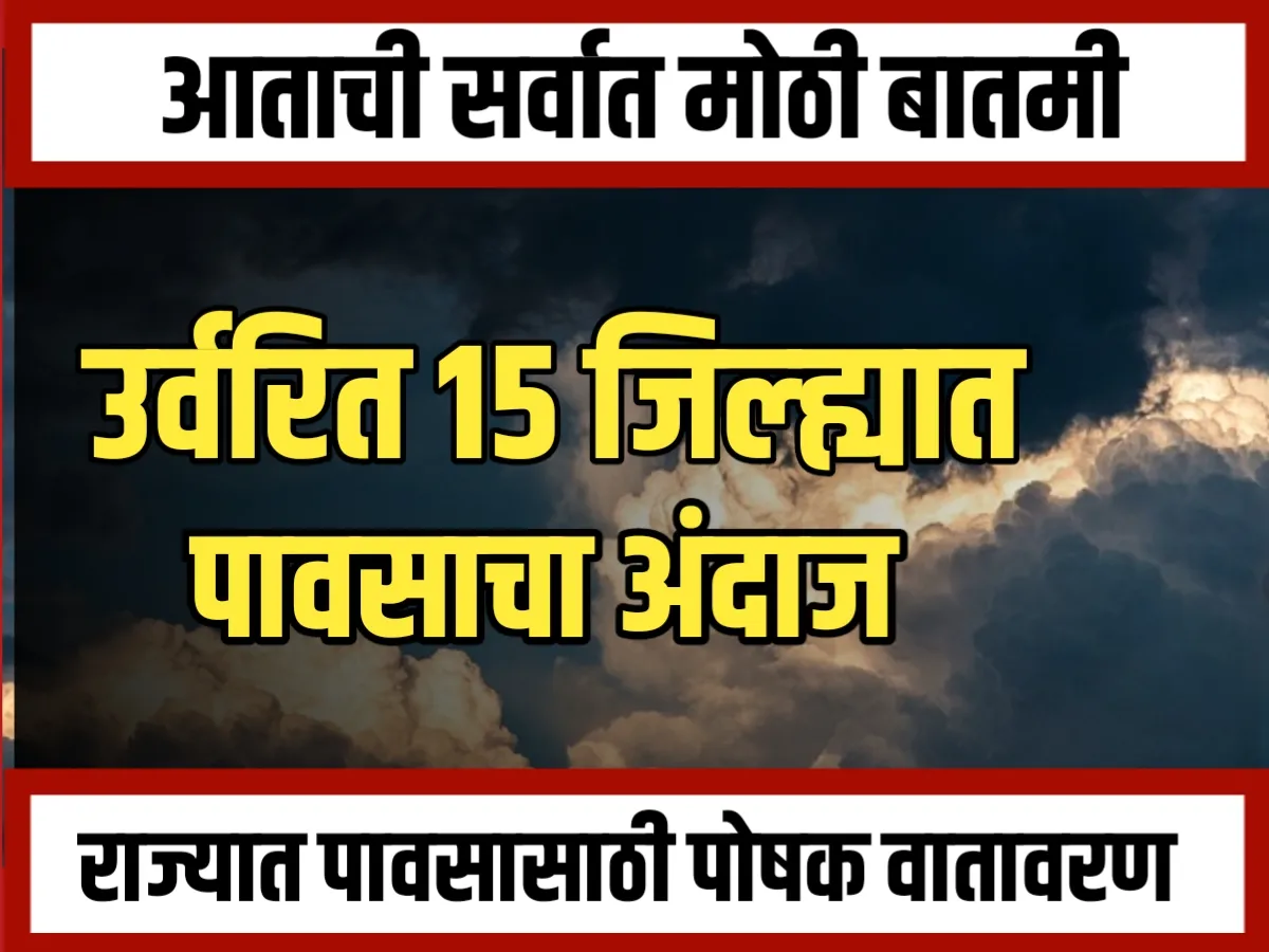 Rain Update : उर्वरित 15 जिल्ह्यात हलक्या पावसाचा अंदाज