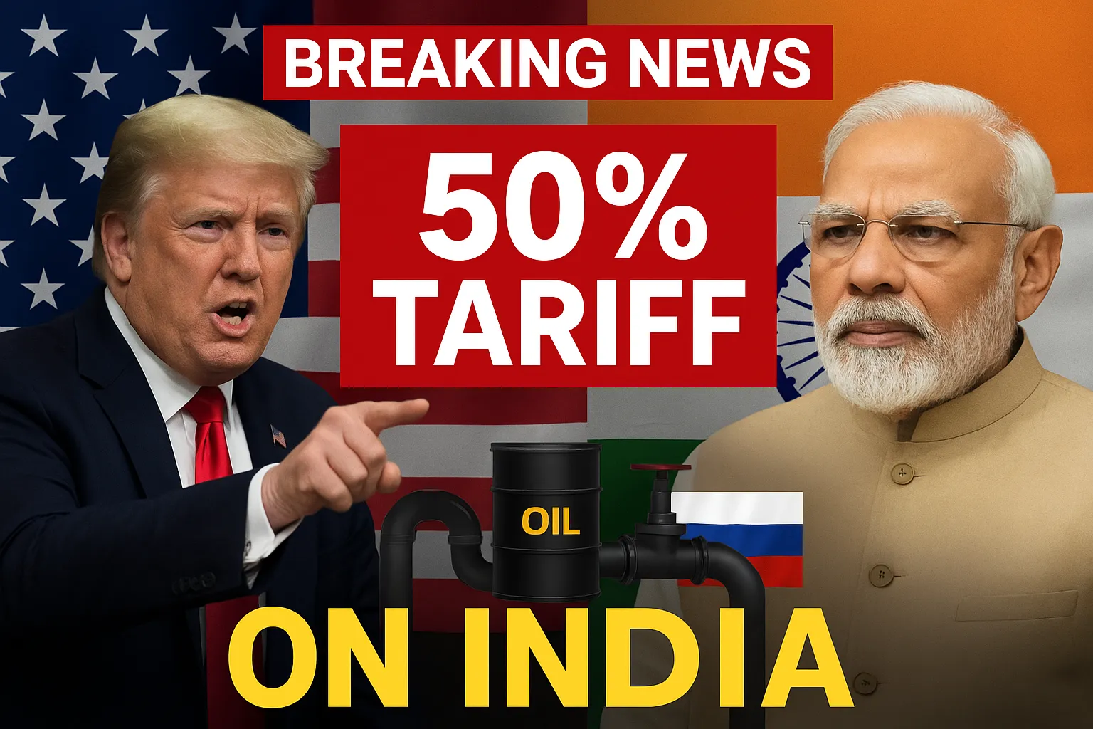 मोठी बातमी! भारतावर 50% टॅरिफ, तेल-गॅस निर्यात थांबवण्याची मागणी – डोनाल्ड ट्रम्प विरुद्ध भारताचे धोरण