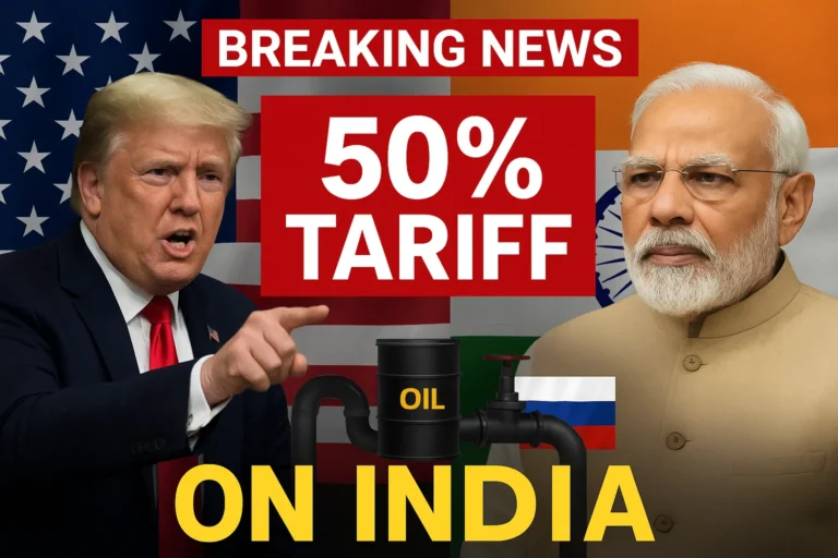 मोठी बातमी! भारतावर 50% टॅरिफ, तेल-गॅस निर्यात थांबवण्याची मागणी – डोनाल्ड ट्रम्प विरुद्ध भारताचे धोरण