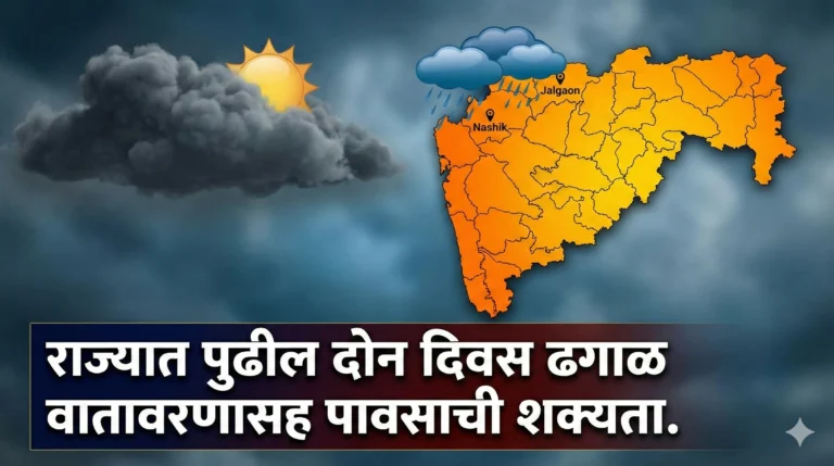 महाराष्ट्राचा नकाशा आणि पावसाचे काळे ढग (Map of Maharashtra with dark rain clouds)