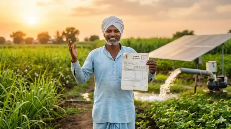 आनंदी शेतकरी सातबारा आणि सौर कृषी पंपासोबत - महाराष्ट्र कर्जमाफी अपडेट २०२६.